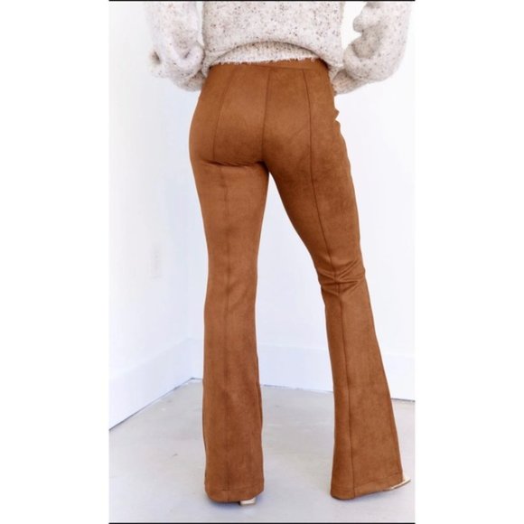 Spanx Faux Suede Flared Pants in Color Rich Carmel - Picture 3 of 5